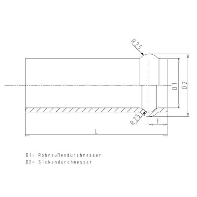 Alu-Rohr 90 x 2,0 mm, Länge 80 mm, mit einseitiger Sicke, ähnlich DIN 71550 - 1