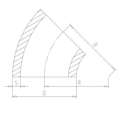 45° Alu Rohrbogen 76 x 2 mm, r=95 mm, BA3, ähnl. DIN 2605 , aus EN AW-6060,  AlMgSi0,5, mit glatten Enden - 1