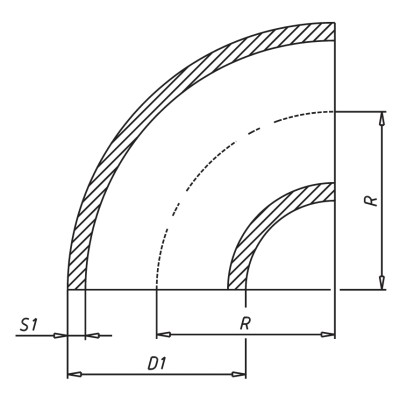 90° Alu Rohrbogen 45 x 3 mm, r=38 ± 2,5 mm, BA2, ähnl. DIN 2605 , aus EN AW-6060,  AlMgSi0,5, mit glatten Enden - 1